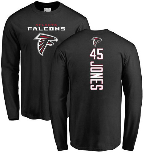 Atlanta Falcons Men Black Deion Jones Backer NFL Football #45 Long Sleeve T Shirt->atlanta falcons->NFL Jersey